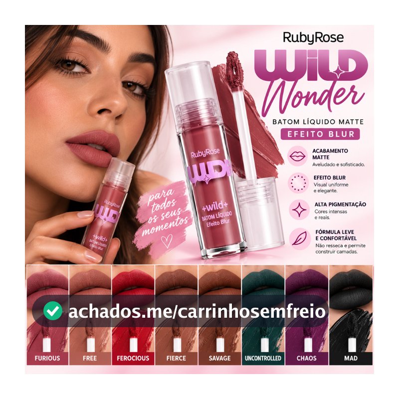 Batom Líquido Wild Wonder Ruby Rose Matte Efeito Blur 8 Cores Alta Pigmentação
