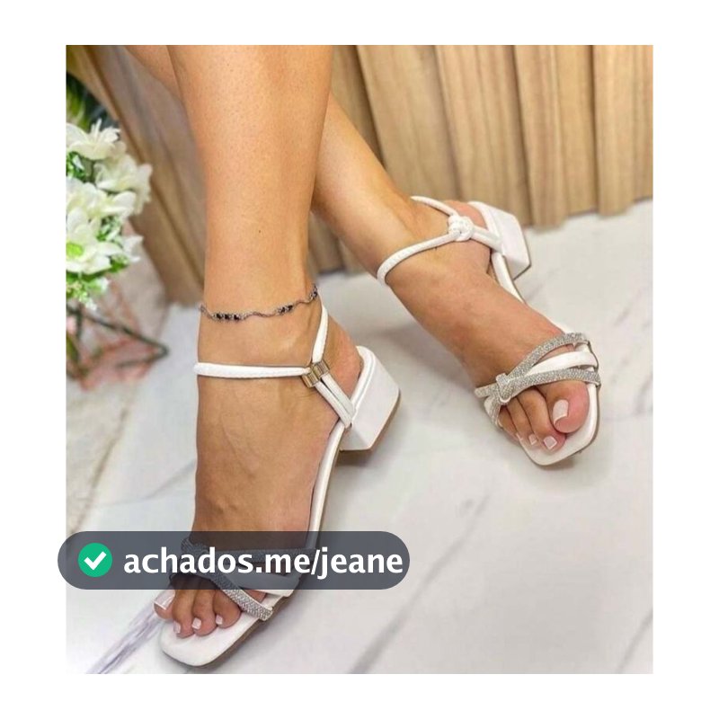 pronta entrega envio imediato Sandália Saltinho 4 cm Tira de Strass Brilho  Calce Fácil Confortável elegante dia a dia
