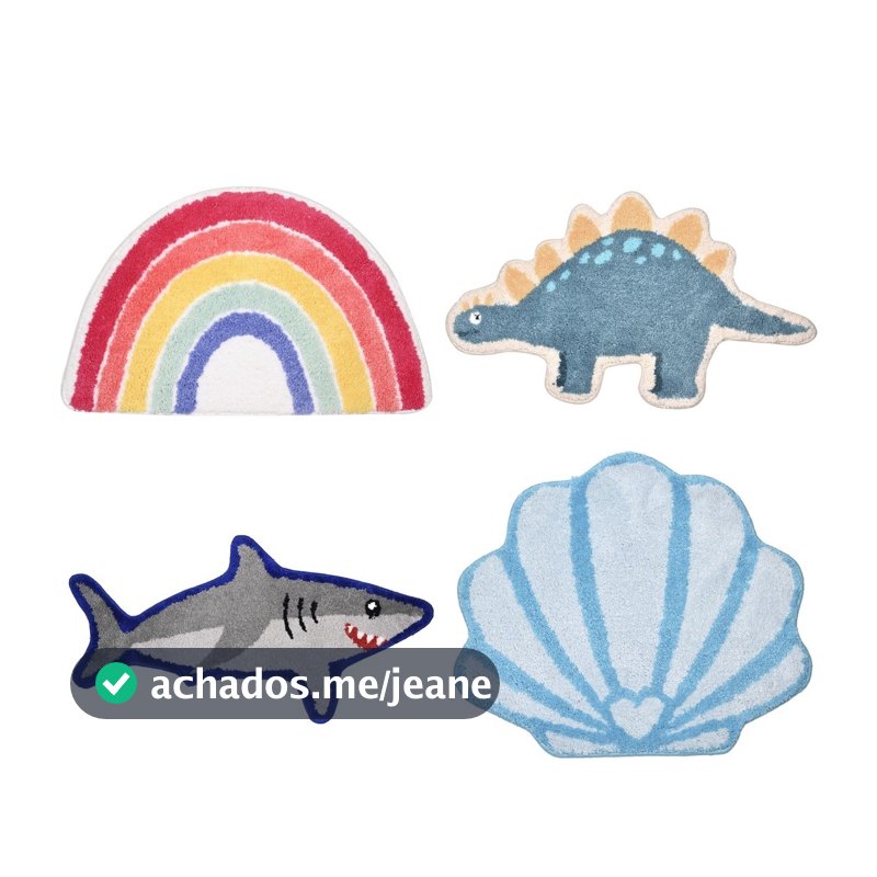 Tapete de Microfibra Antiderrapante Infantil Fofo Seanite Arco Iris Tubarão Sereia Concha Dinossauro