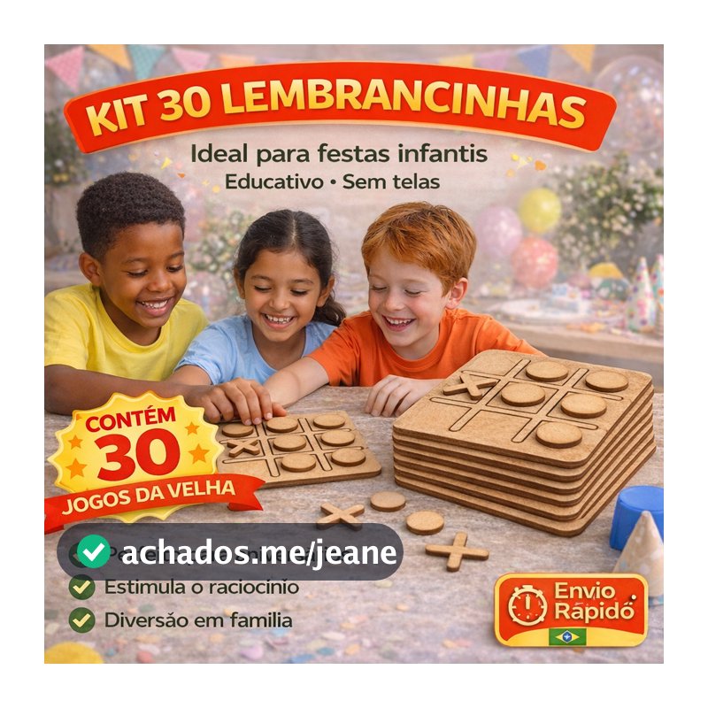 Kit 30 Jogo da Velha MDF Lembrancinha Festa Infantil Aniversário Escolar Educativo Tabuleiro Brinquedo Presente Jogo