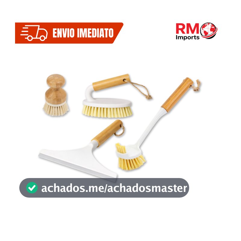 Kit Limpeza Banheiro Cozinha Rodo de Pia + 3 Escovas de Bambu Multiuso