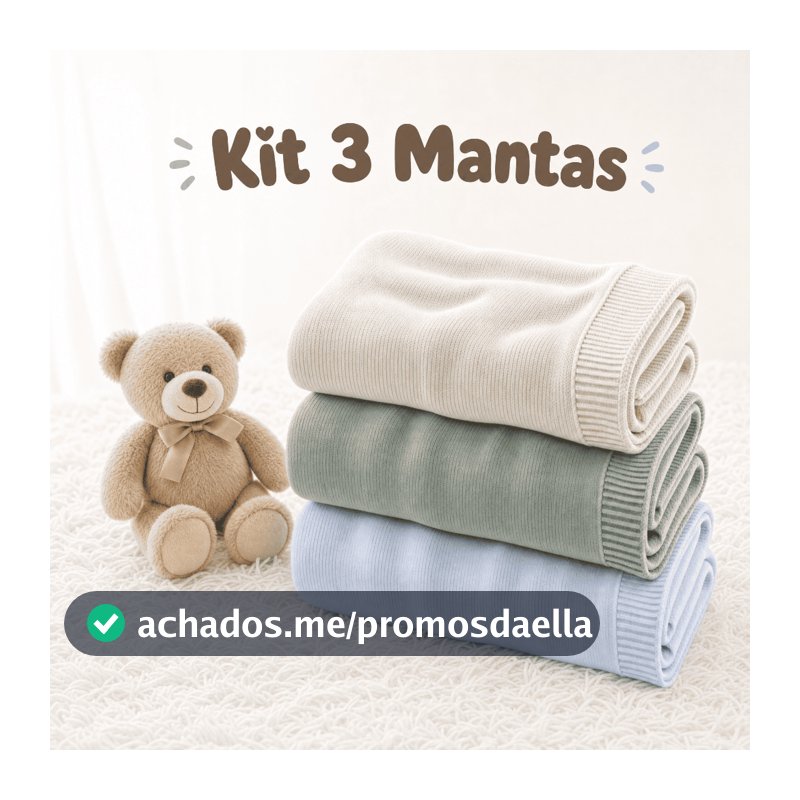 Kit 3 Cobertor de Bebê Tricô Manta Básica Liso Saída Maternidade Quentinha Unissex Menino Menina Presente