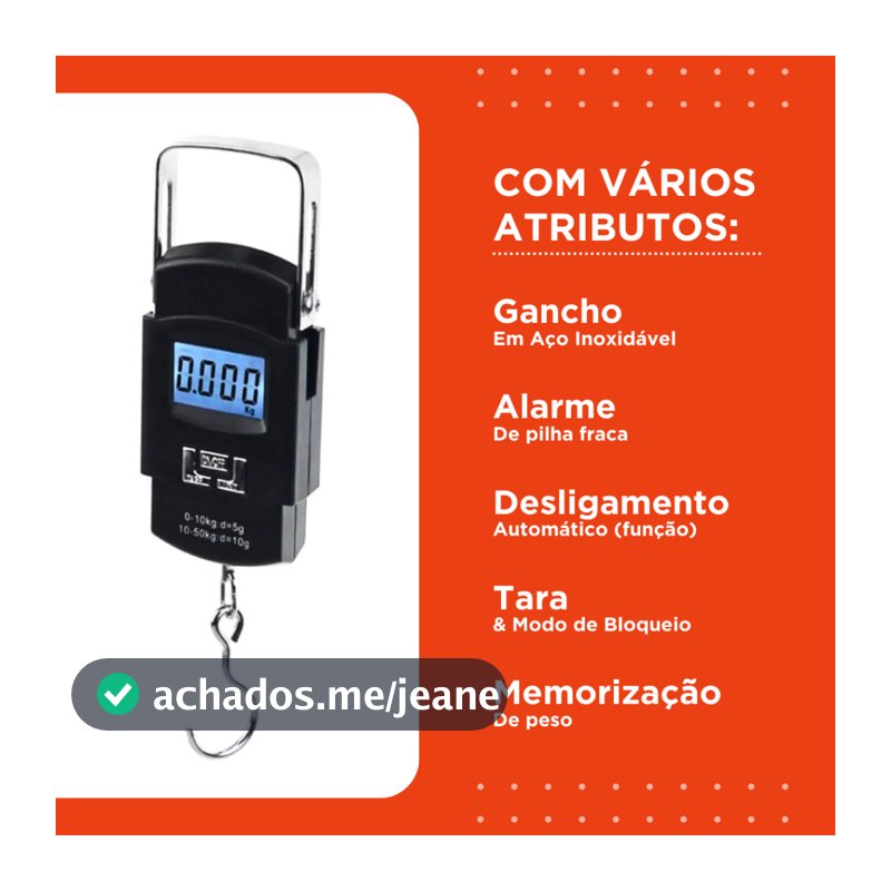 Balança De Mão Digital 50 KG com Pilhas -  Para Bagagem Bolsa e Pesca - Mazzal
