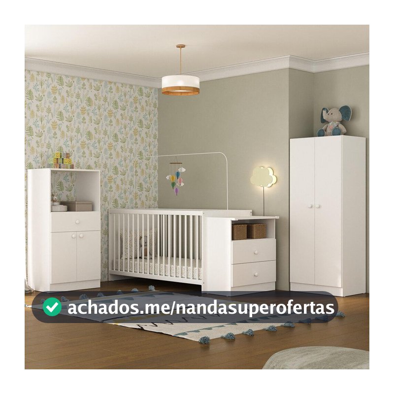 Quarto de Bebe Completo Infantil com Berço Cômoda Olívia Multimóveis Branco