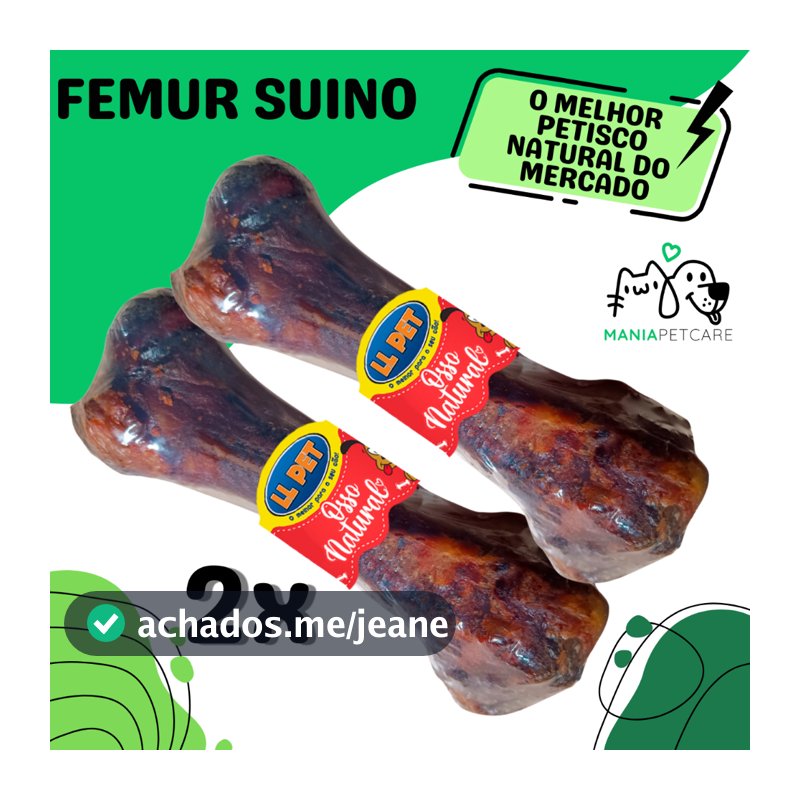 Osso Desidratado Petisco Pet Fêmur Suino 100% Natural Defumado Kit Para Cães