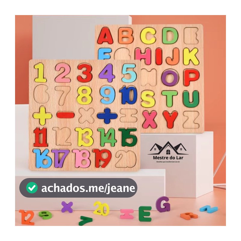 Tabuleiro Educativo Infantil de Madeira Letras Números Brinquedo Pedagógico Infantil