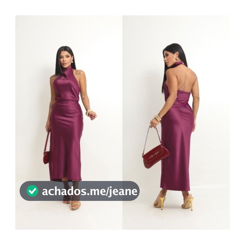 Conjunto Feminino Cetim Blusa gola alta com as Costas Abertas Saia Midi Elegante Festa