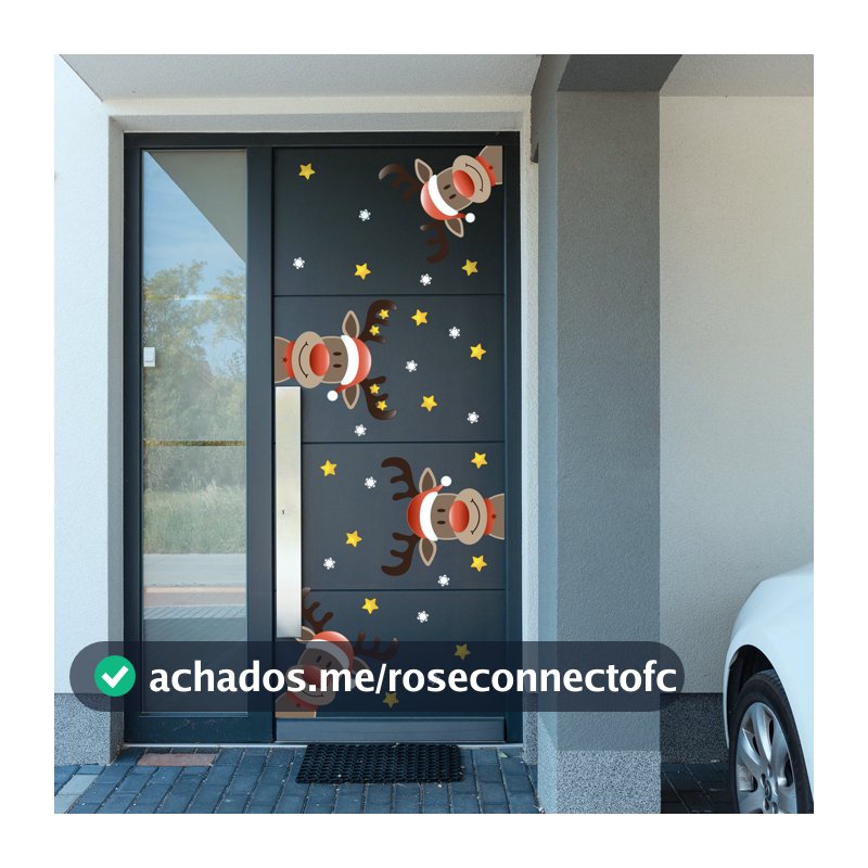 Adesivo Para Porta e Janela de Natal Rena e Estrelas