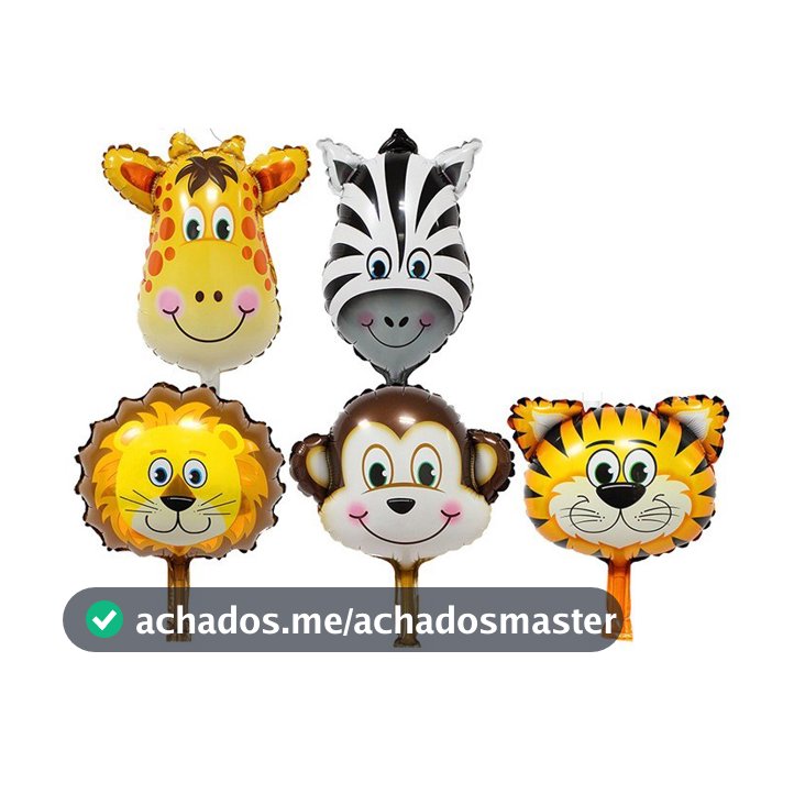 20 Balão Metalizado Safari Animais Centro De Mesa 32cm Macaco Girafa Leão Zebra Tigre - 4 cada