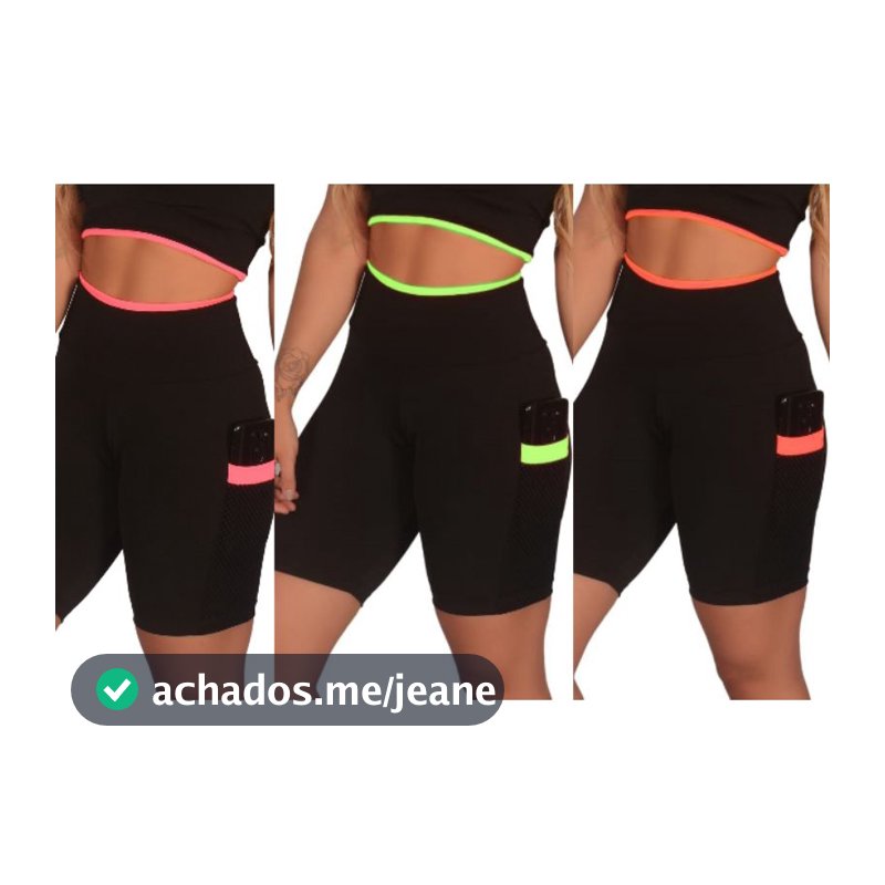 Kit 3 Short Feminino Fitness Academia com Bolso de Tela Porta Celular | B004