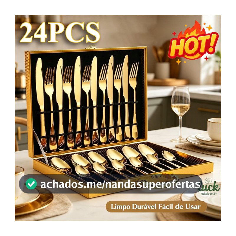 Jogo Talheres 24 Peças Faqueiro Inox Premium Luxo Com Maleta
