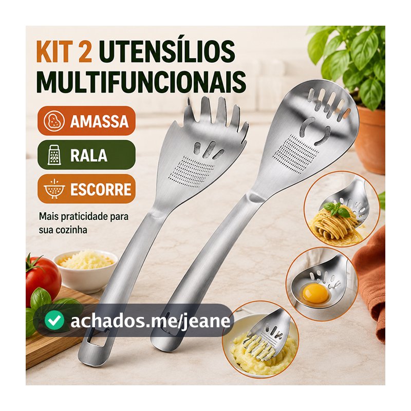 Utensílio Multifuncional 5 em 1 Kit 2 Peças Aço Inoxidável Cozinha