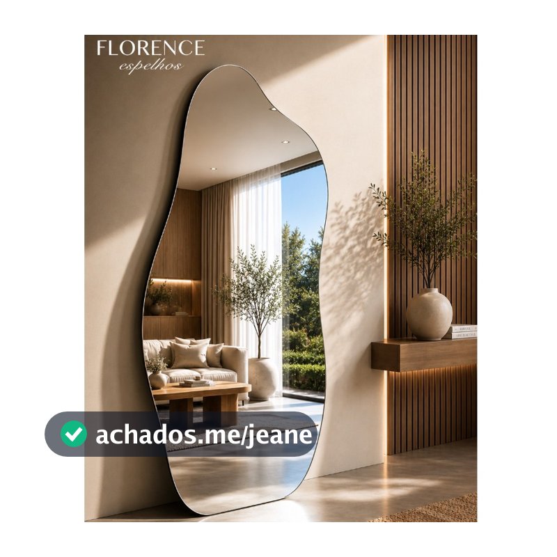 Espelho Orgânico Grande Lapidado Com Suporte Invisível Florence Tamanhos 120x50cm