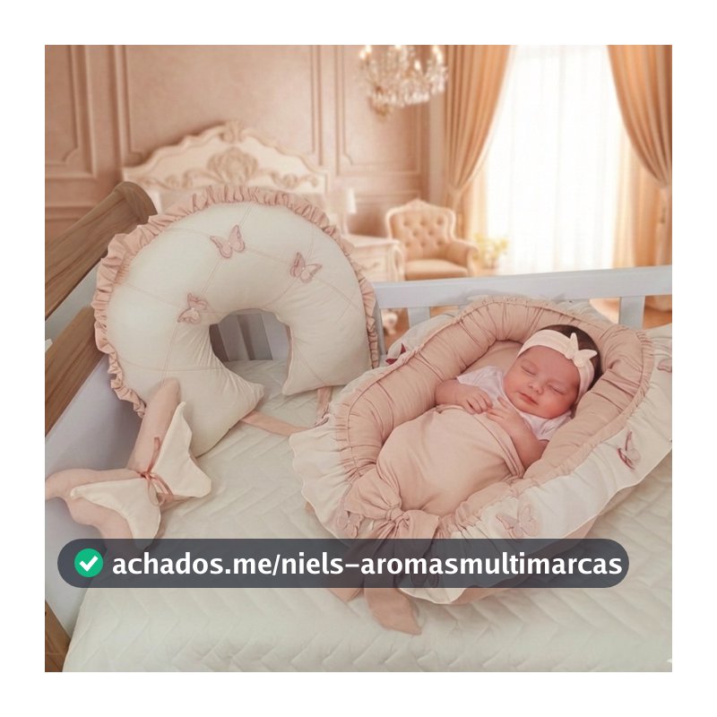 Kit 3 peças Ninho Redutor De Berço com borboletas + Almofada de Amamentação Babado e amarris + Almofada BORBOLETA DE ASA