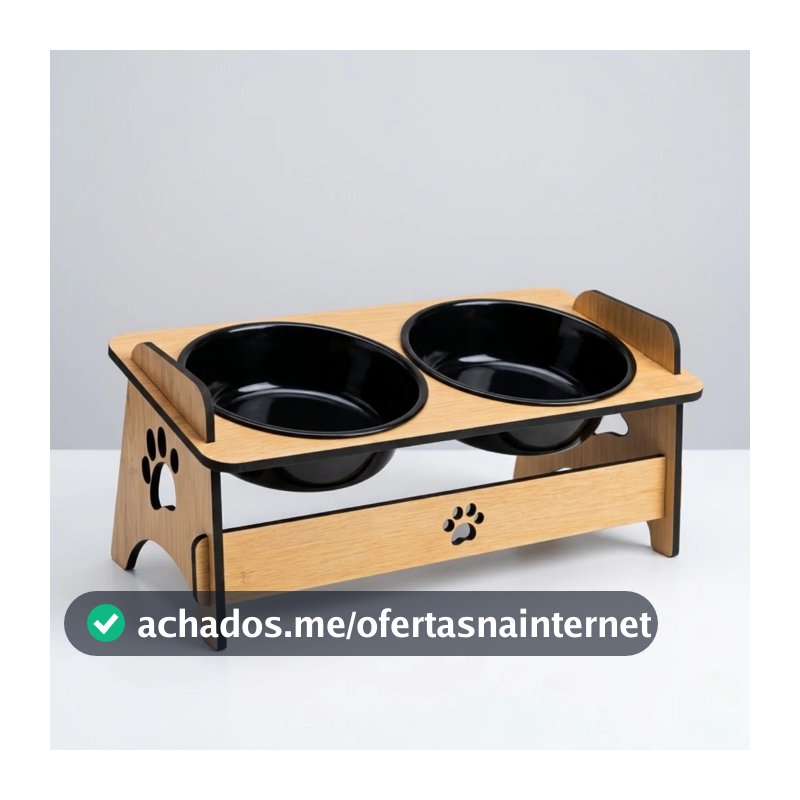 Comedouro Elevado para Cachorro e Gato em Mdf com Tigela de Plástico Tendência