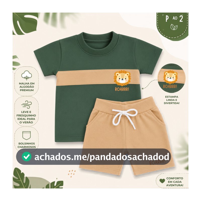 Conjunto Infantil Verão Menino Bebê em Malha 100% Algodão Roupa Leve Confortável Dia a Dia Passeio