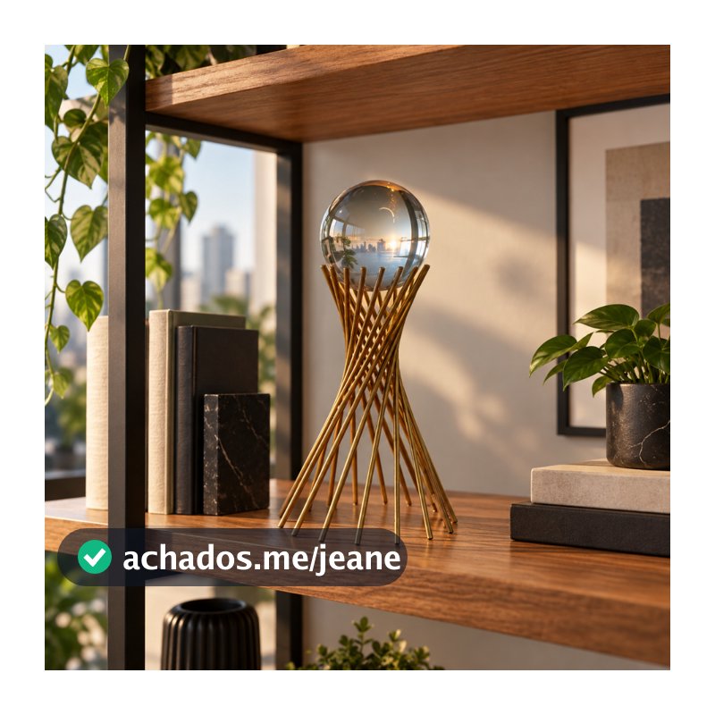 Decoração Enfeite Escultura Mesa Esfera Vidro Metal Bola de Cristal Coração Dourado