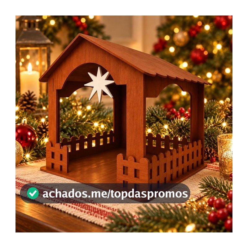 Casinha Presépio De Natal Decoração Enfeite Natalino Mdf 39,5x39,5x40cm