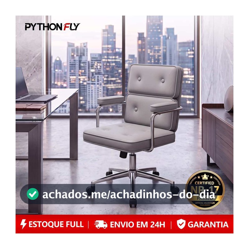 Cadeira de Escritório Giratória Ergonômica com Apoio Lombar — Couro Marrom, 360°, Altura Ajustável, Compacta