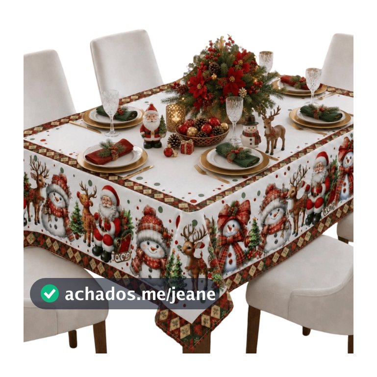 Toalha Mesa Natal Premium 6 Lugares 2,20x1,50m (Jantar em Família, Festa Natalina, Ceia Especial)