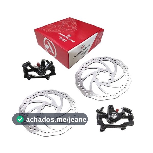 KIT FREIO A DISCO MECÂNICO ABSOLUTE COMPLETO PINÇAS + DISCOS 160MM PAR DIANTEIRO E TRASEIRO MTB