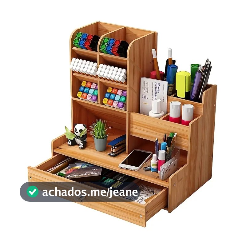 Organizador De Mesa Mdf Escritório Multiuso C/ Gaveta Nicho Canetas