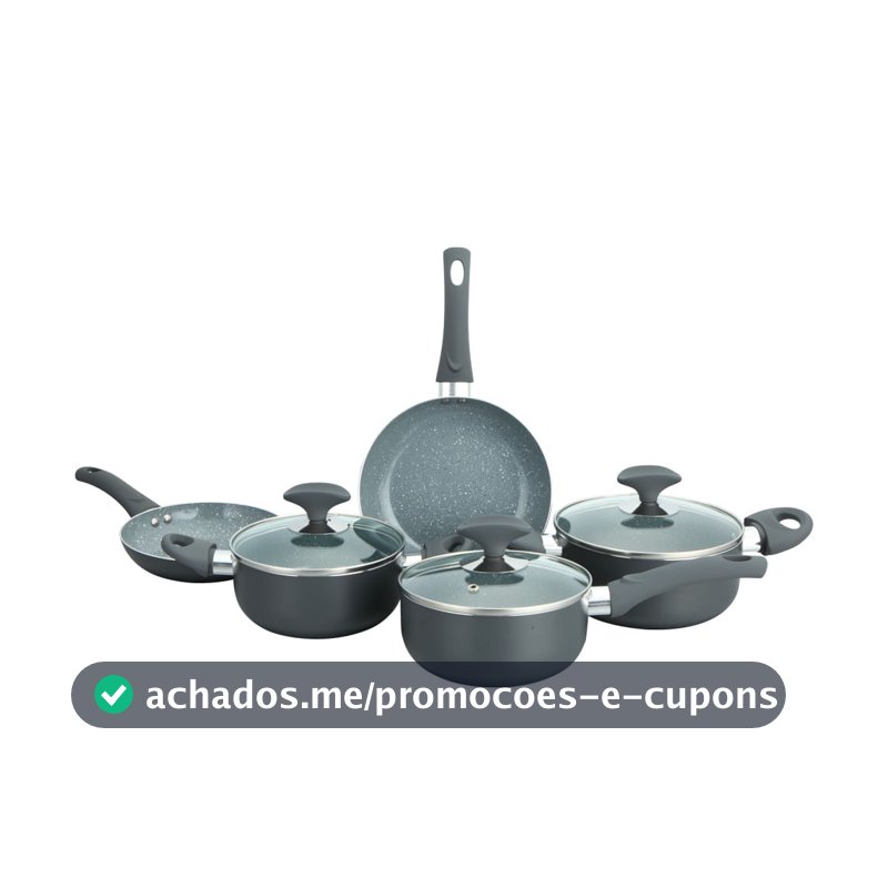 Conjunto 5 Panelas Cerâmica Cazza Tampa de Vidro Cinza