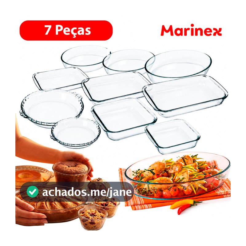 Conjunto Marinex  Kit  Jogo de Travessas 7 peças Variadas em Vidro Temperado próprias P/ Forno