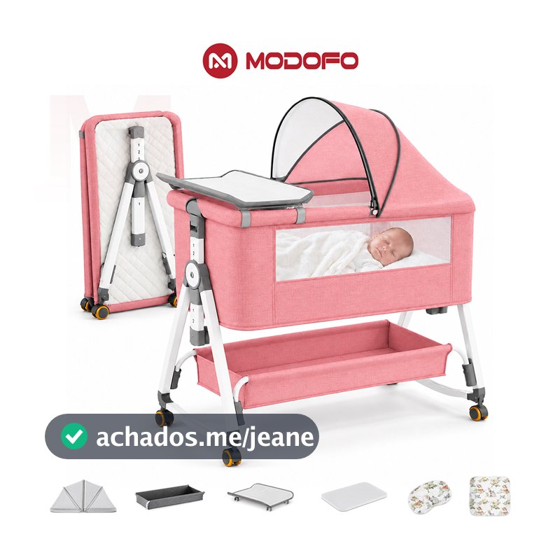 Berço Portátil Moisés 7 em 1 para Bebê Co-Bed Balanço Mosquiteiro Trocador Cesto 6 Níveis de Altura