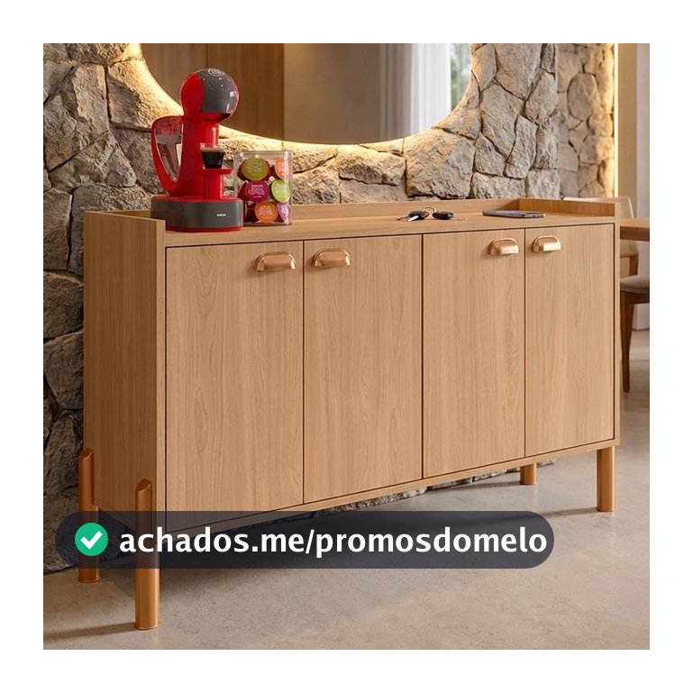 Buffet 4 Portas Aparador com  Prateleiras Interna e Puxadores Concha Chicago - Moveis Vitoria