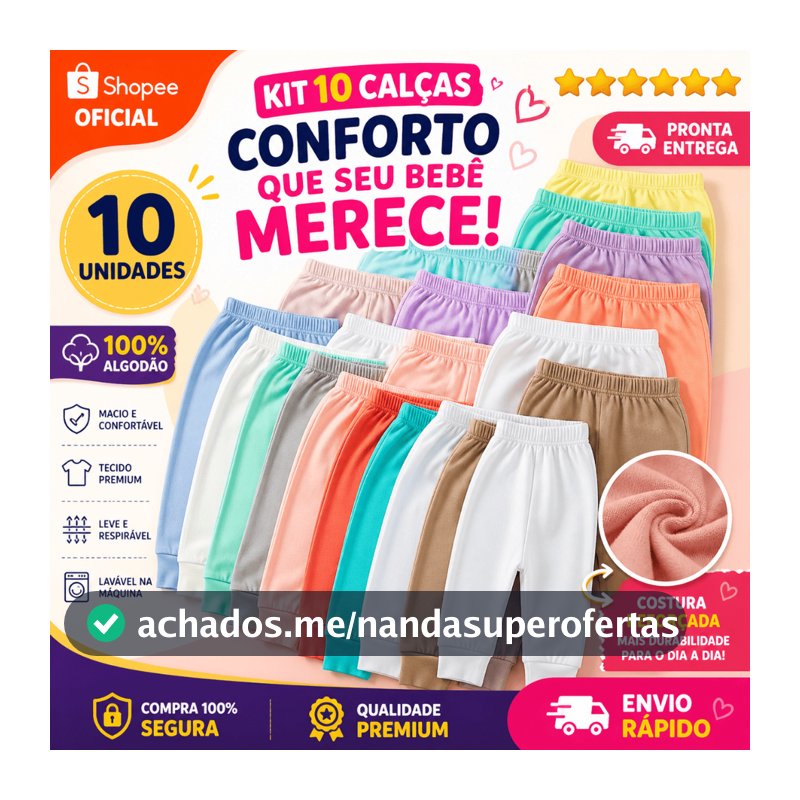 10 Mijão Calça Sem pé Bebê 100% Algodão RN P M G  GG  Menino  Menina Neutro