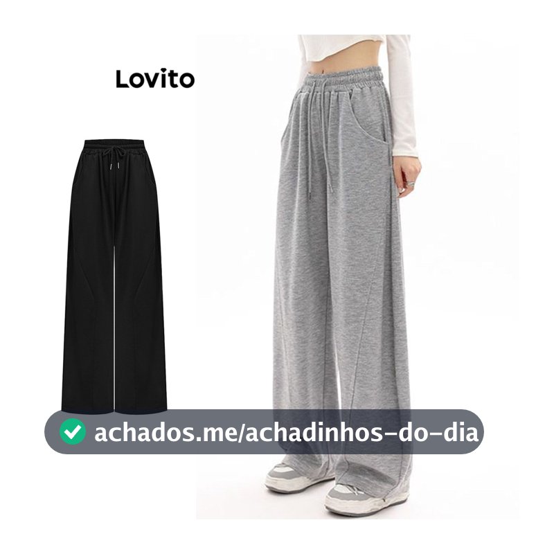 Lovito Casual Calça Feminina Lisa Com Cordão Modelagem Solta Em Malha Modelo LNA36090(multicolorida)