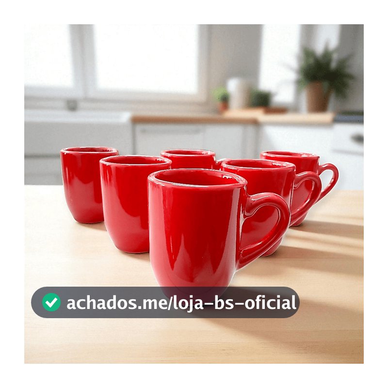Kit 6 Xícara de Porcelana Vermelha 80ml Café Expresso Caneca Café Presente Cozinha