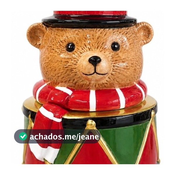 Pote Hermético Natalino Urso de Cerâmica com Tampa – Pote Decorativo para Mesa e Decoração de Natal