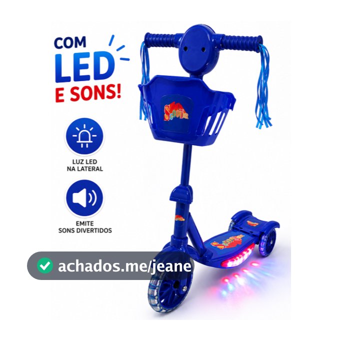 Patinete Infantil 3 Rodas De Led Dobrável Brinquedo Scooter Criança Azul Menino Multmaxx