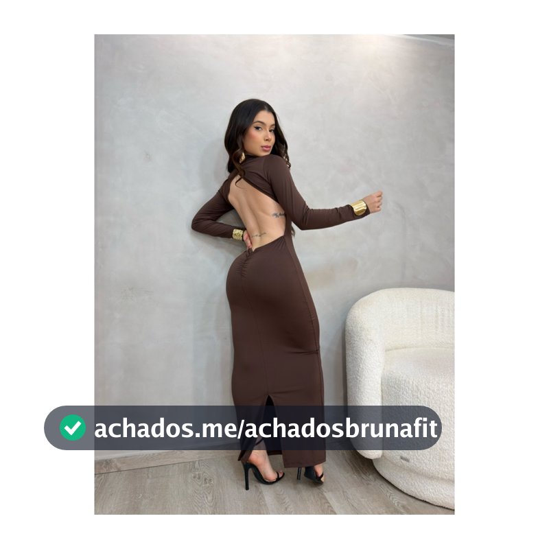 Vestido Longo Manga Longa Costa Nua Com fenda nas costas