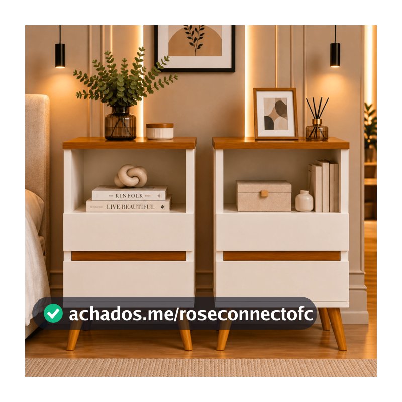 QUEIMA DE ESTOQUE Kit 2 Mesa de Cabeceira POP Criado Mudo Moderno com 2 Gavetas e Nicho para Quarto