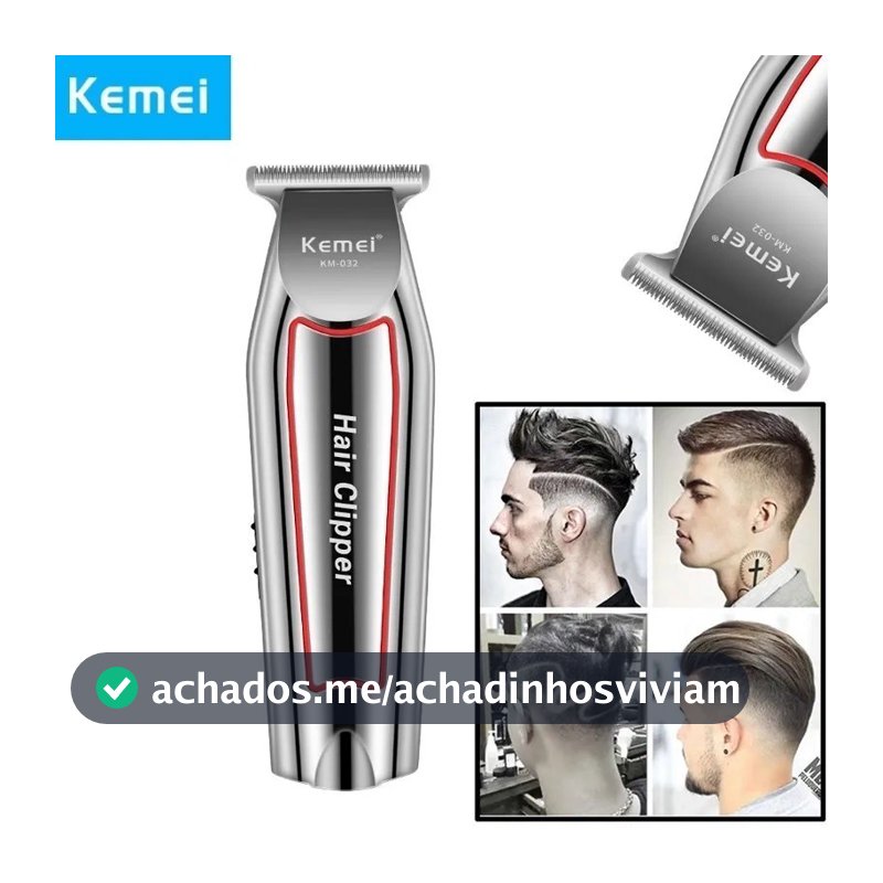 máquina de acabamento cortar cabelo barba barbeador pezinho profissional recarregável kemei KM-032