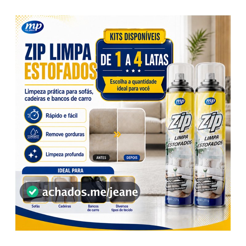 Espuma Spray Zip Clean 300ml Limpa a Seco Sofá, Estofado, Banco de Carro Limpeza Profunda