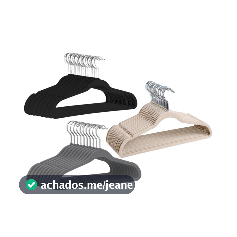 42cm - Kit 50 Cabides Reforçados de Veludo Adulto Antideslizante Ultrafino Bege, Cinza ou Preto