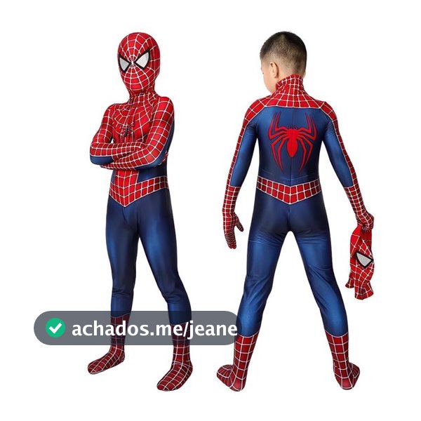 Fantasia Crianças Homem Aranha Clássico Tobey com Lentes Acrílico Infantil Para Traje Festas e Aniversários