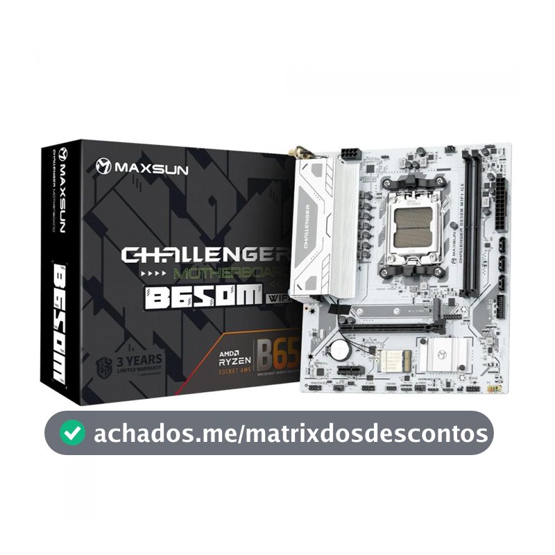 Placa Mãe Maxsun Challenger B650M WiFi Ice V2, Chipset B650, AMD AM5, mATX, DDR5
