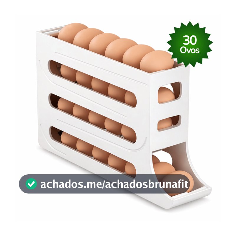 Porta Ovos dispenser 4 Andares Branco Rolante em Plástico para Geladeira Organizador 30 Ovos