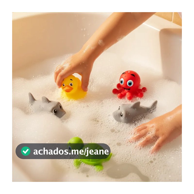 Kit 4 Brinquedos Para Banho Divertidos Vila Toy Tartaruga Pato Polvo Tubarao Shark