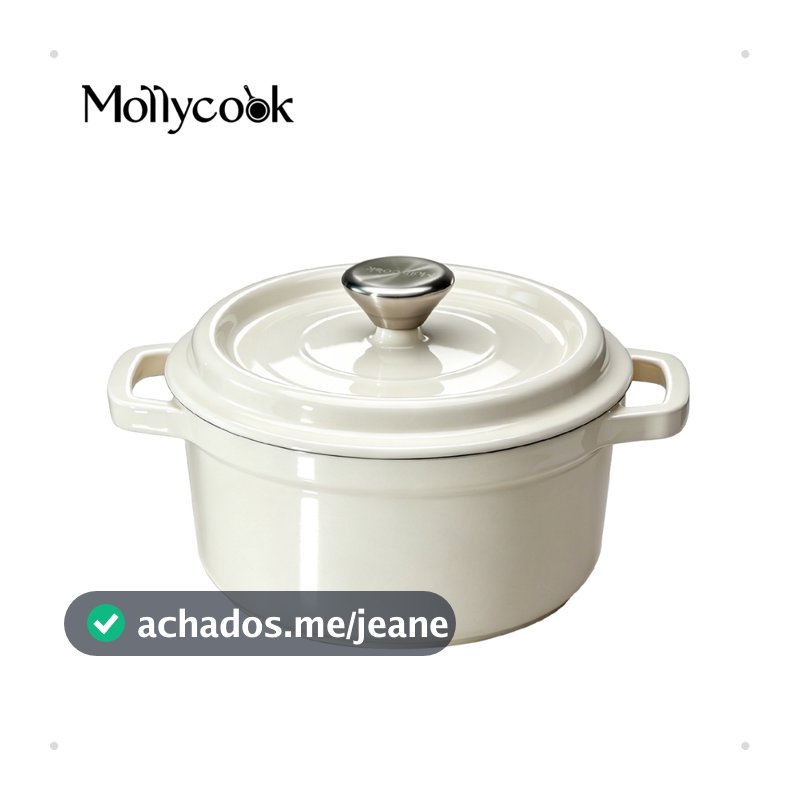 Mollycook Panela Caçarola Esmaltado de Ferro Antiaderente  2.7L/3.8L Para Gás e Indução Branco Linha Luna