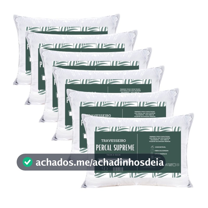 Kit 6 Travesseiro Padrão Hotel 300 Fios Antialérgico 70x50cm Premium Fibra Siliconada Descanso Luxo