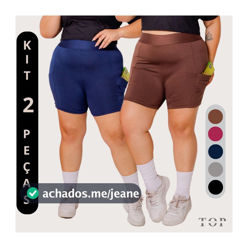 Kit 02 Shorts Plus Size Bermuda Academia Com Bolso Porta Celular Moda Plus Zero Transparencia