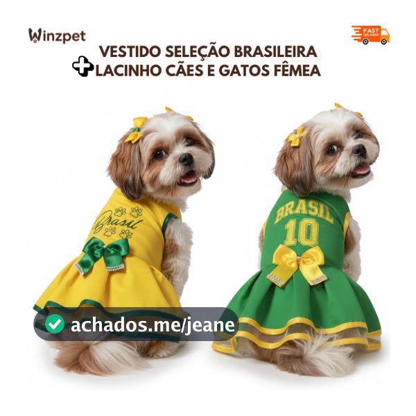 Vestido Brasil para Cachorro 🇧🇷 | Roupa Pet Seleção Brasileira | Porte Pequeno e Médio | Copa
