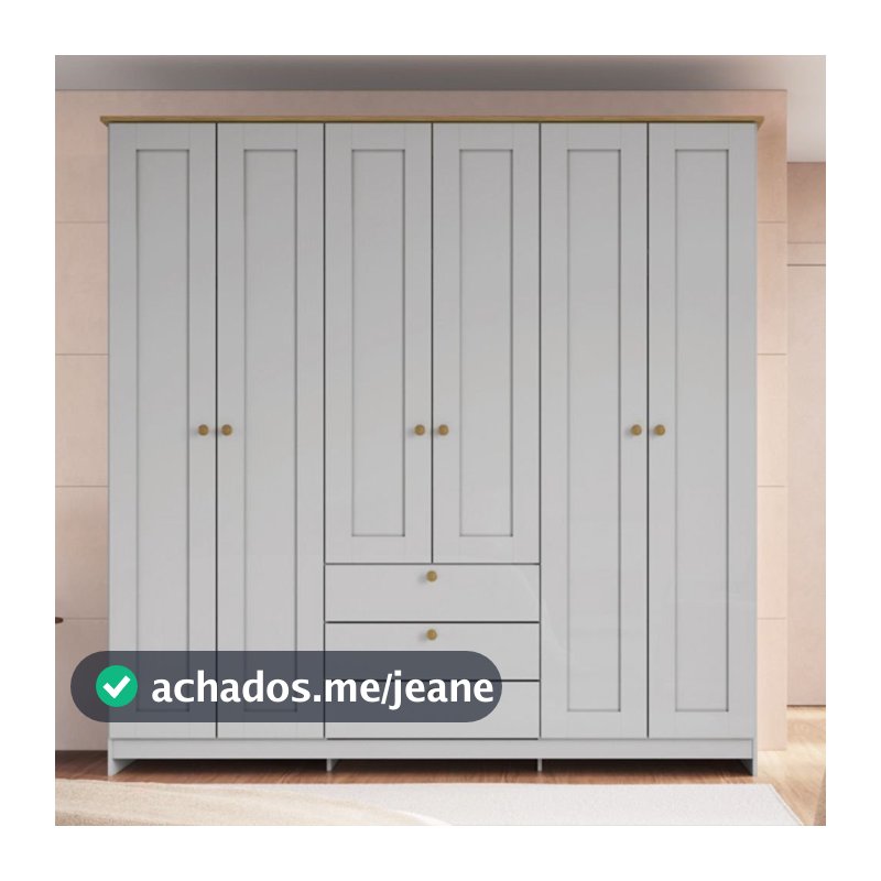 Guarda-Roupa 6 Portas e 3 Gavetas Americano Branco/Gelo/Ipê 6 Portas