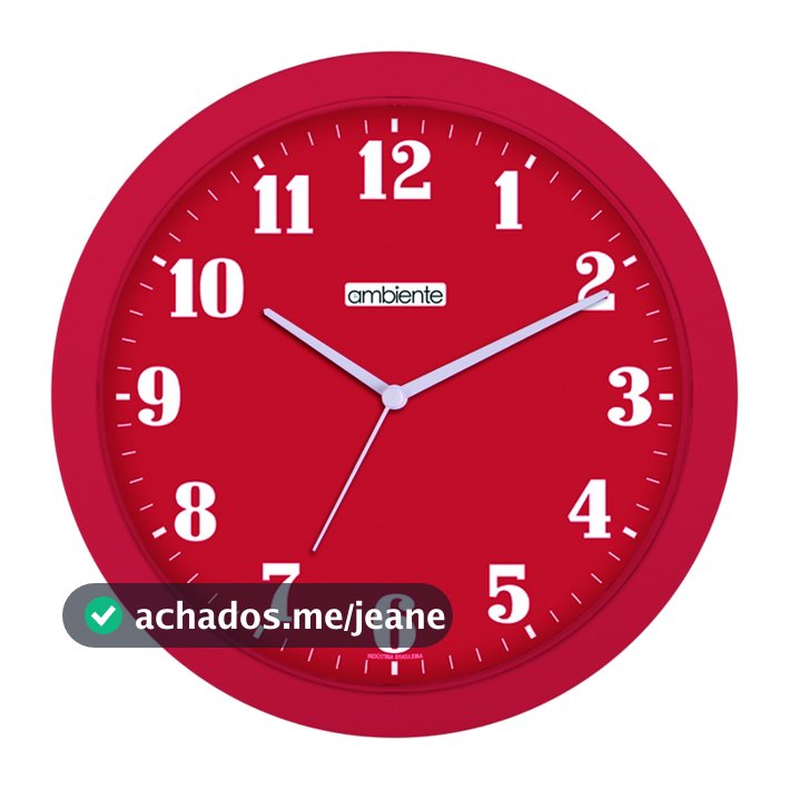 RELOGIO DE PAREDE FUNDO VERMELHO NRS BRANCOS 27CM REDONDO